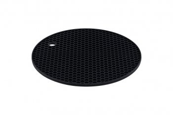 Descanso de Panela Redonda em Silicone Preto  18cm